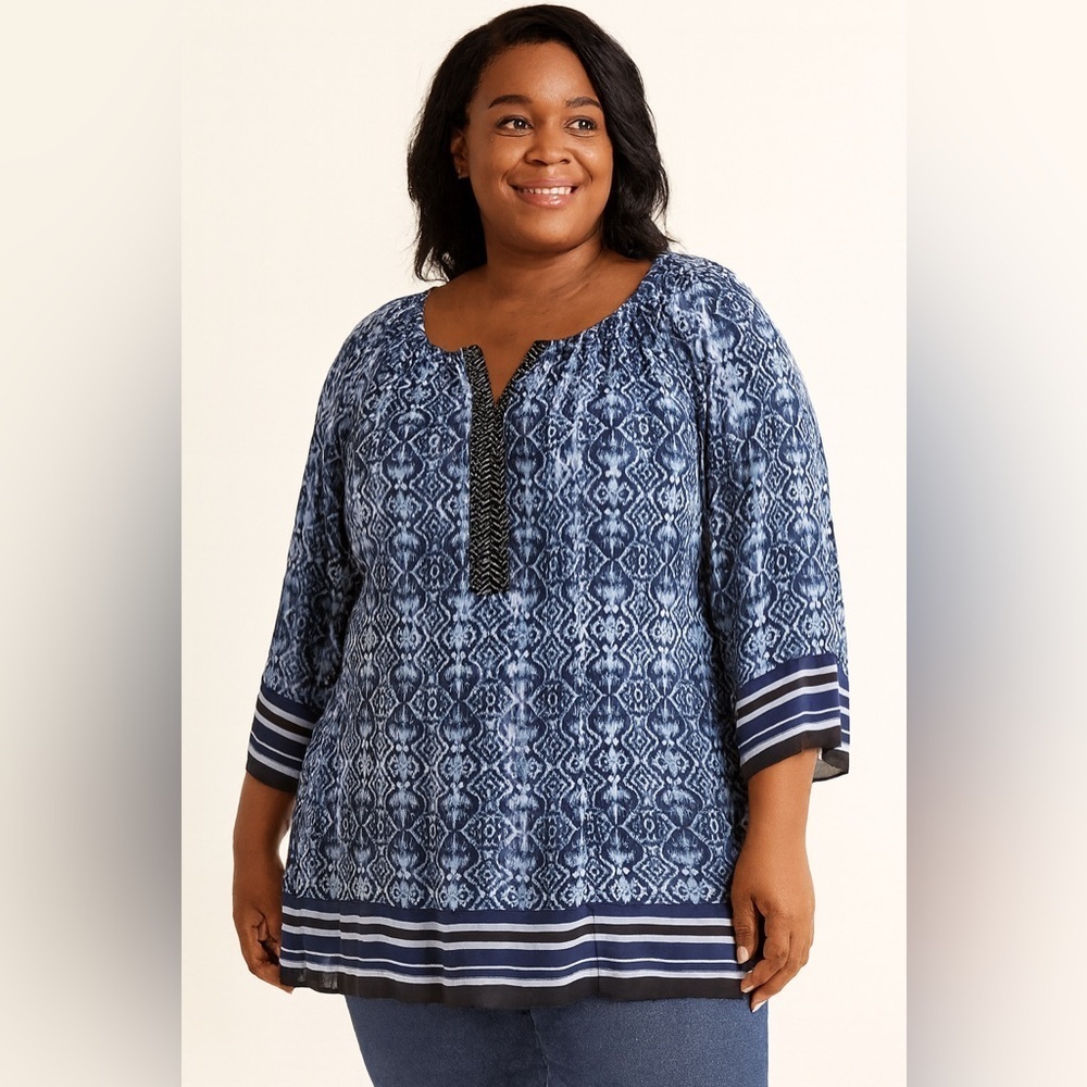 Catherines accordion pop over Artsy Beaded Blouse size 2x office professional